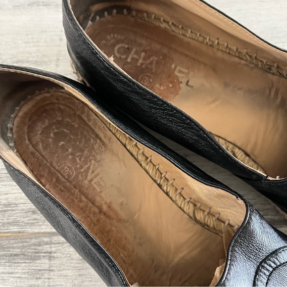 CHANEL CC Cap toe Classic Black Leather Espadrilles size 40 - Picture 5 of 11